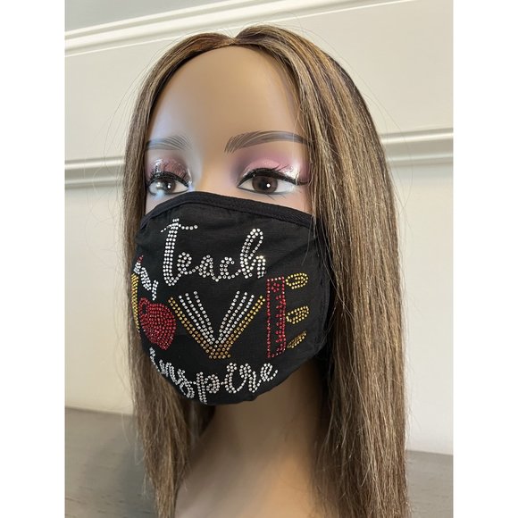 Teacher Inspire Rhinestone Bling Face Mask - Picture 3 of 10